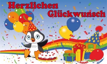 Flagge FahneGeburtstag, Herzlichen Glückwunsch zum Geburtstag Pinguin 90x150cm